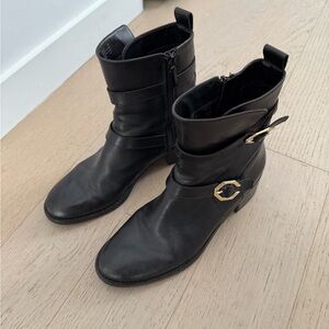 Cole Haan Leela Grand Buckle Leather Moto Boots